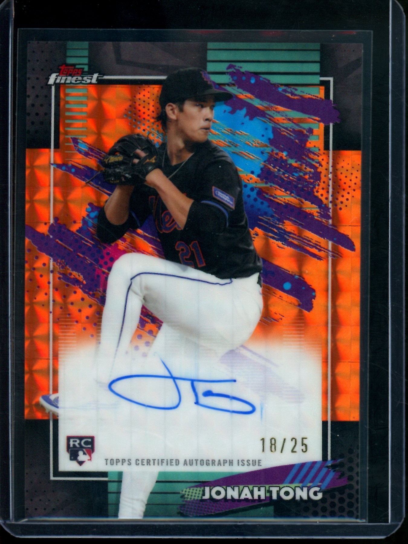 2026 Topps Finest Jonah Tong Rookie Orange Geometric Autograph /25 Mets