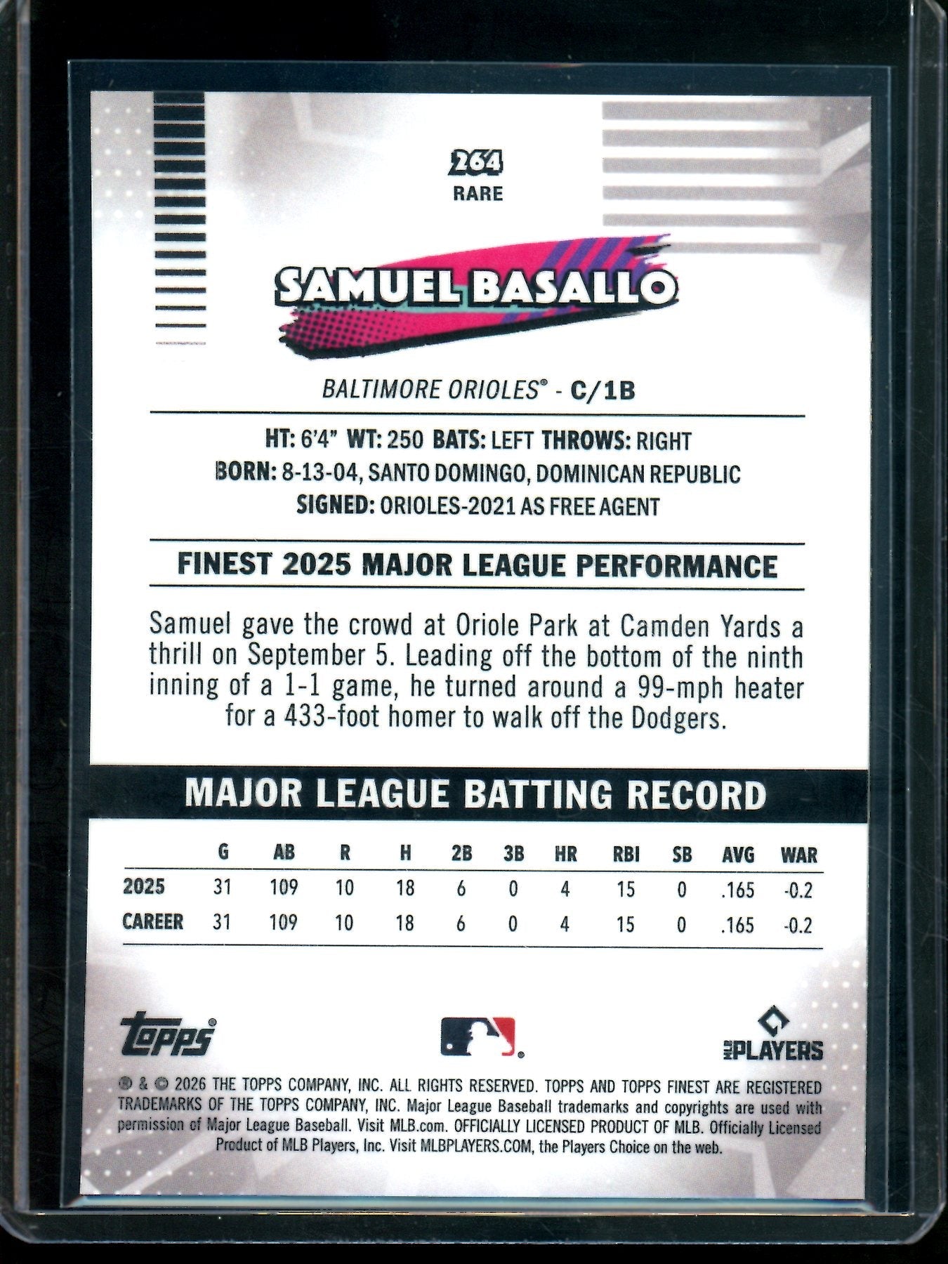 2026 Topps Finest Samuel Basallo Gold Rookie Refractor /50 Orioles