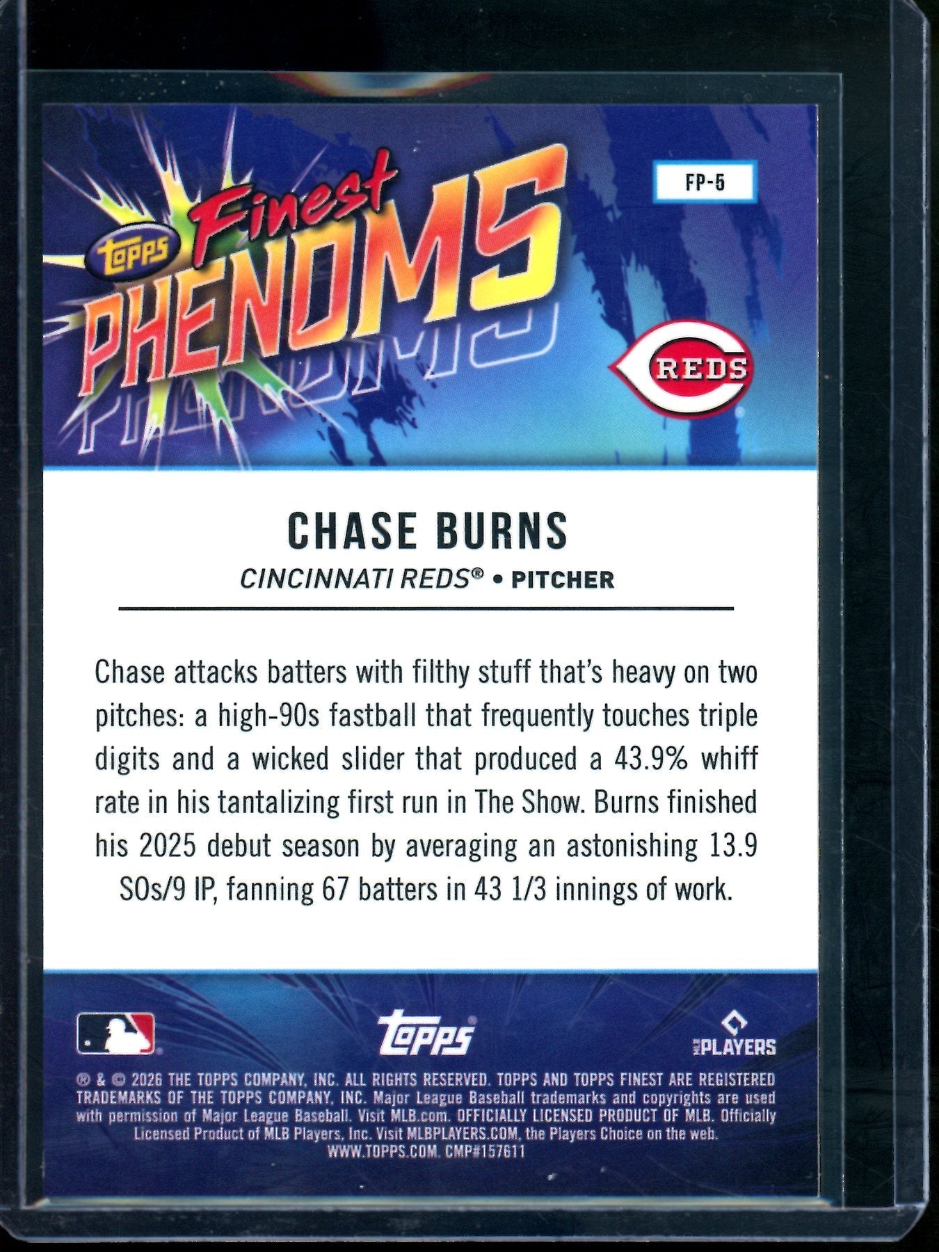2026 Topps Finest Chase Burns Finest Phenoms Rookie Orange Geometric /25 Reds