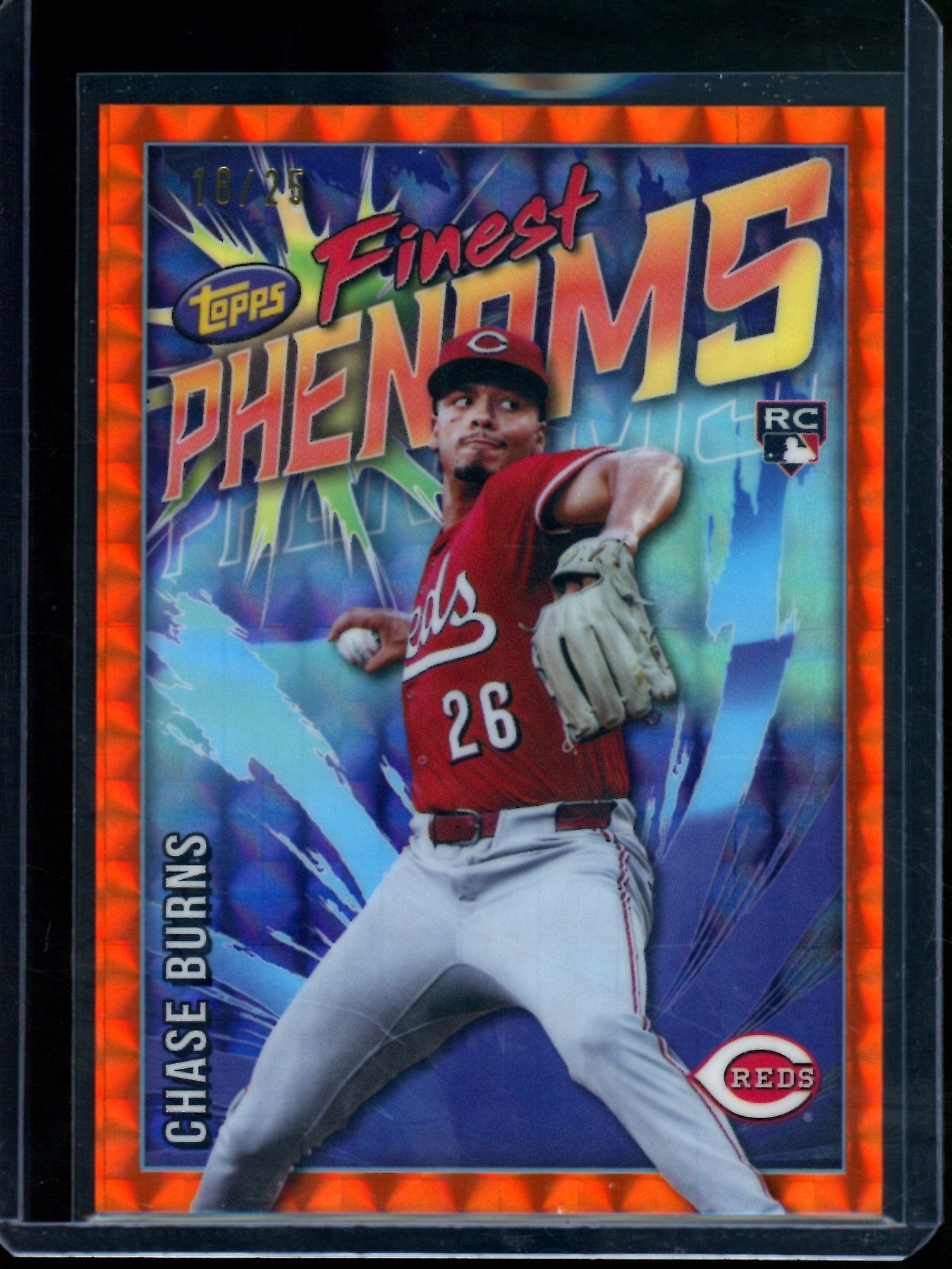 2026 Topps Finest Chase Burns Finest Phenoms Rookie Orange Geometric /25 Reds