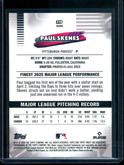 2026 Topps Finest Paul Skenes Rare Geometric Black Refractor /10 Pirates
