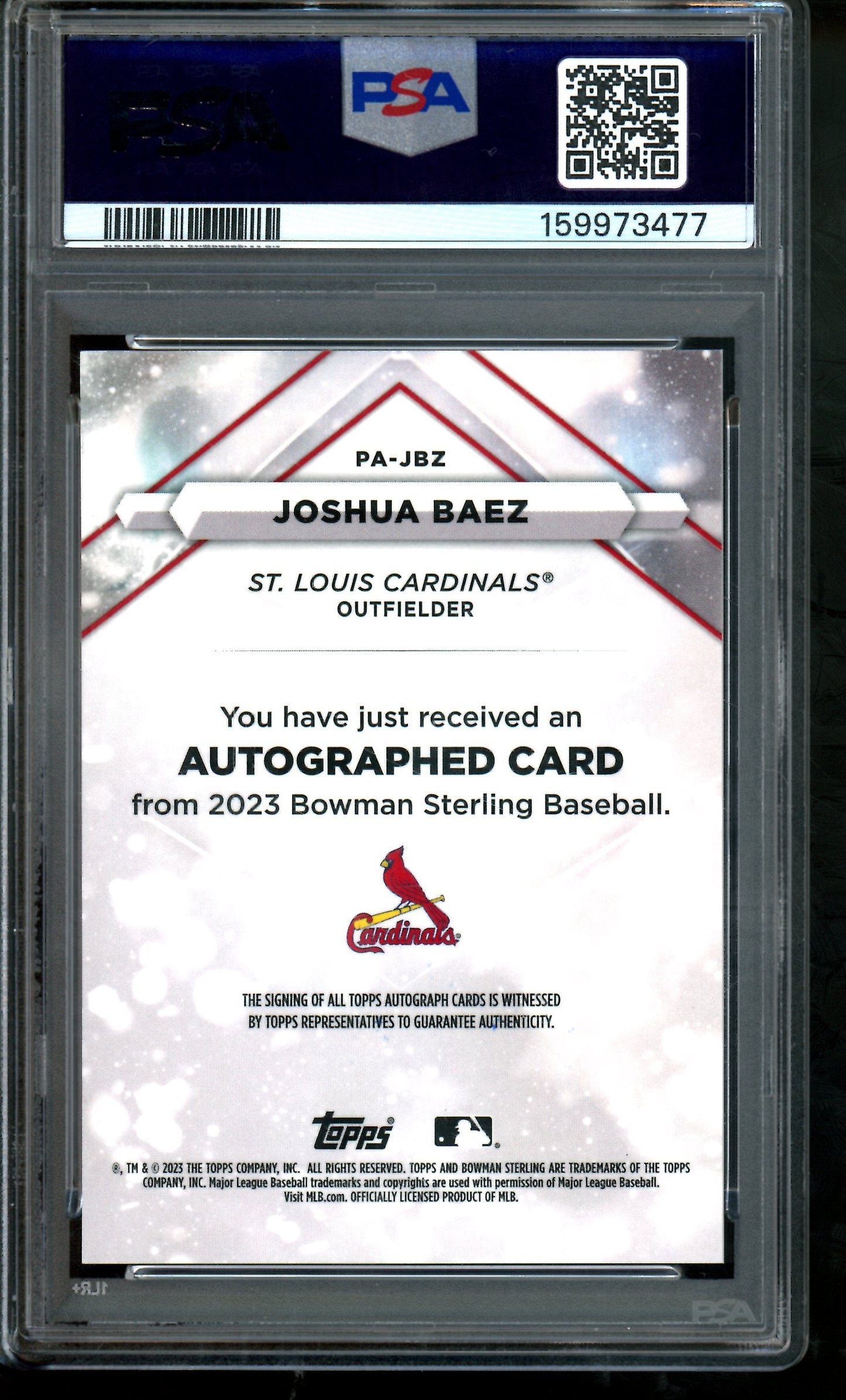 2023 Bowman Sterling Joshua Baez Prospect Autograph PSA 9 Cardinals