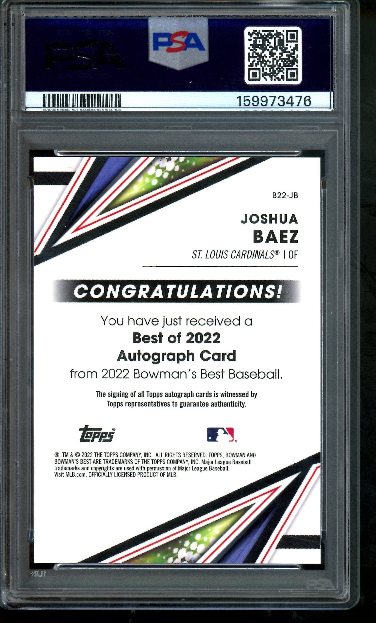2022 Bowmans Best Joshua Baez Best of 2022 Autograph PSA 9 Cardinals