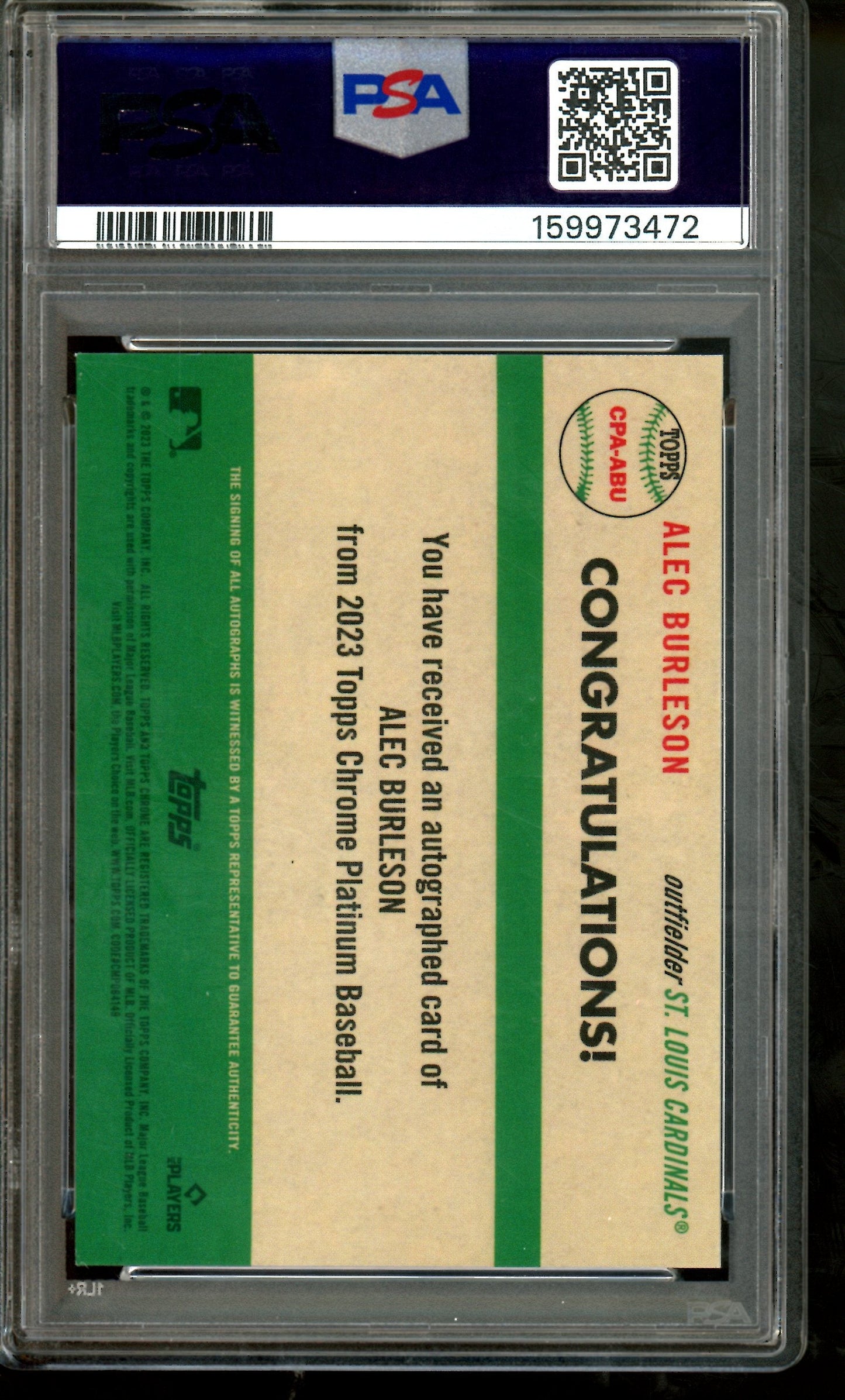 2023 Topps Platinum Anniversary Alec Burleson Rookie Superfractor 1/1 Autograph PSA 6 Cardinals