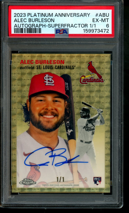 2023 Topps Platinum Anniversary Alec Burleson Rookie Superfractor 1/1 Autograph PSA 6 Cardinals