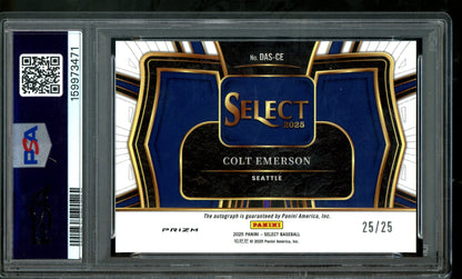 2025 Panini Select Colt Emerson Diamond Action Tie-Dye Autograph /25 PSA 8 Mariners
