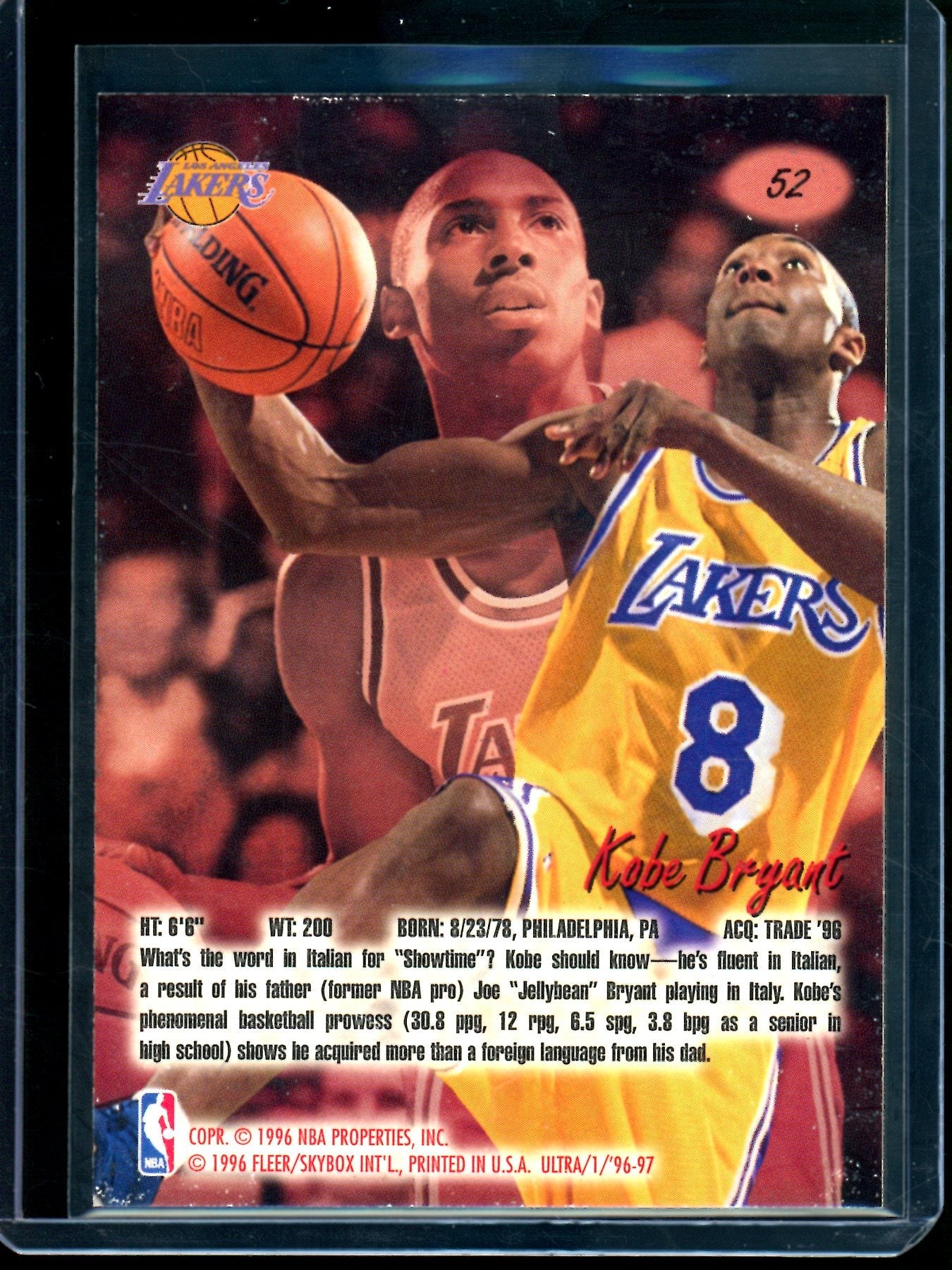 1996 Fleer Ultra Kobe Bryant Rookie #52 Lakers