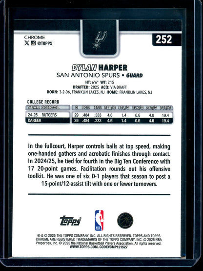 2025 Topps Chrome Dylan Harper X-Fractor Rookie Spurs