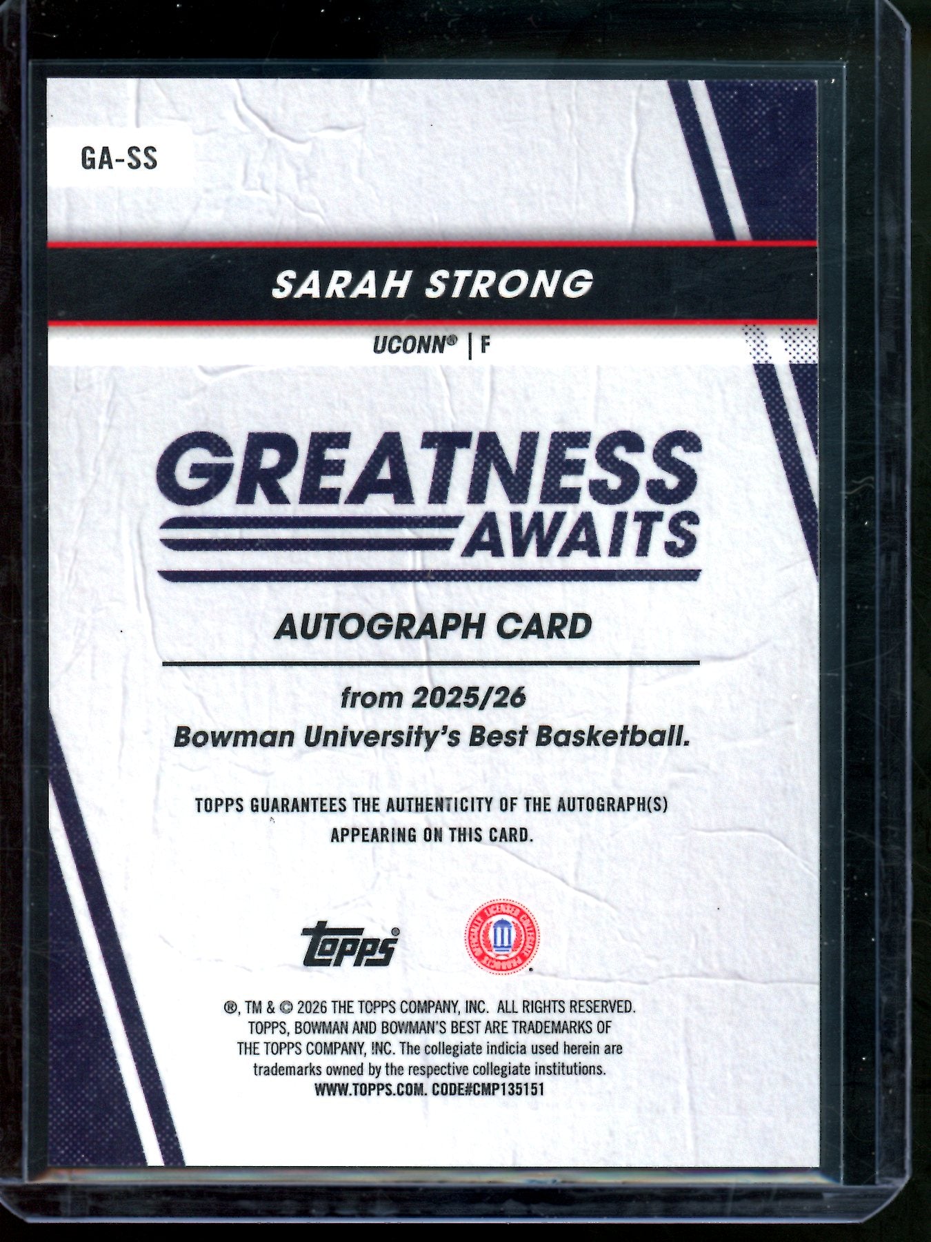 2026 Bowmans Best U Sarah Strong Greatness Awaits Refractor Autograph UCONN