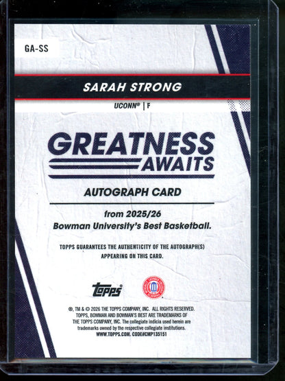 2026 Bowmans Best U Sarah Strong Greatness Awaits Refractor Autograph UCONN