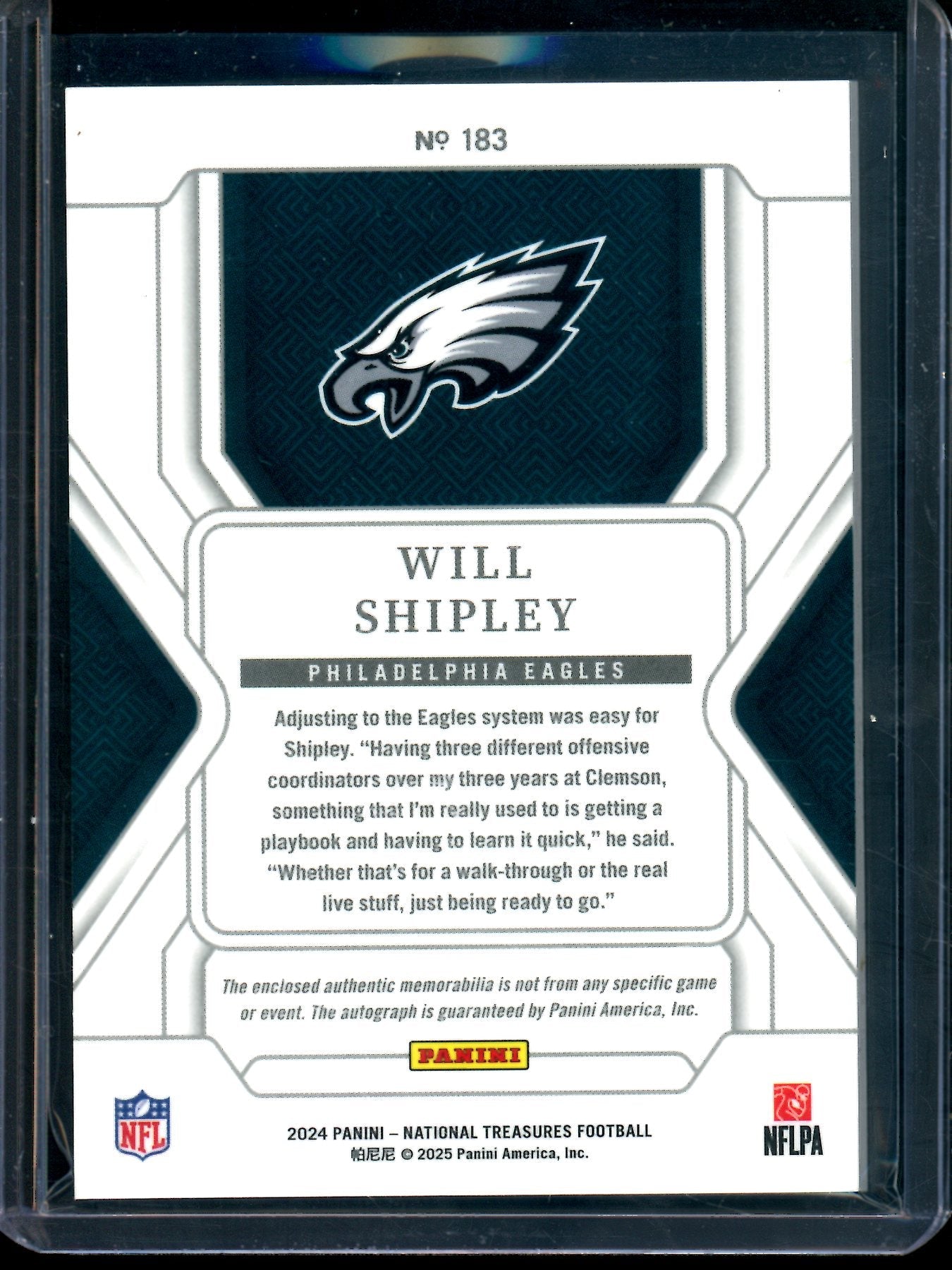 2024 Panini National Treasures Will Shipley Rookie Patch Autograph /25 Eagles