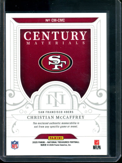 2025 Topps National Treasures Christian McCaffrey Century Materials Relic /25 49ers