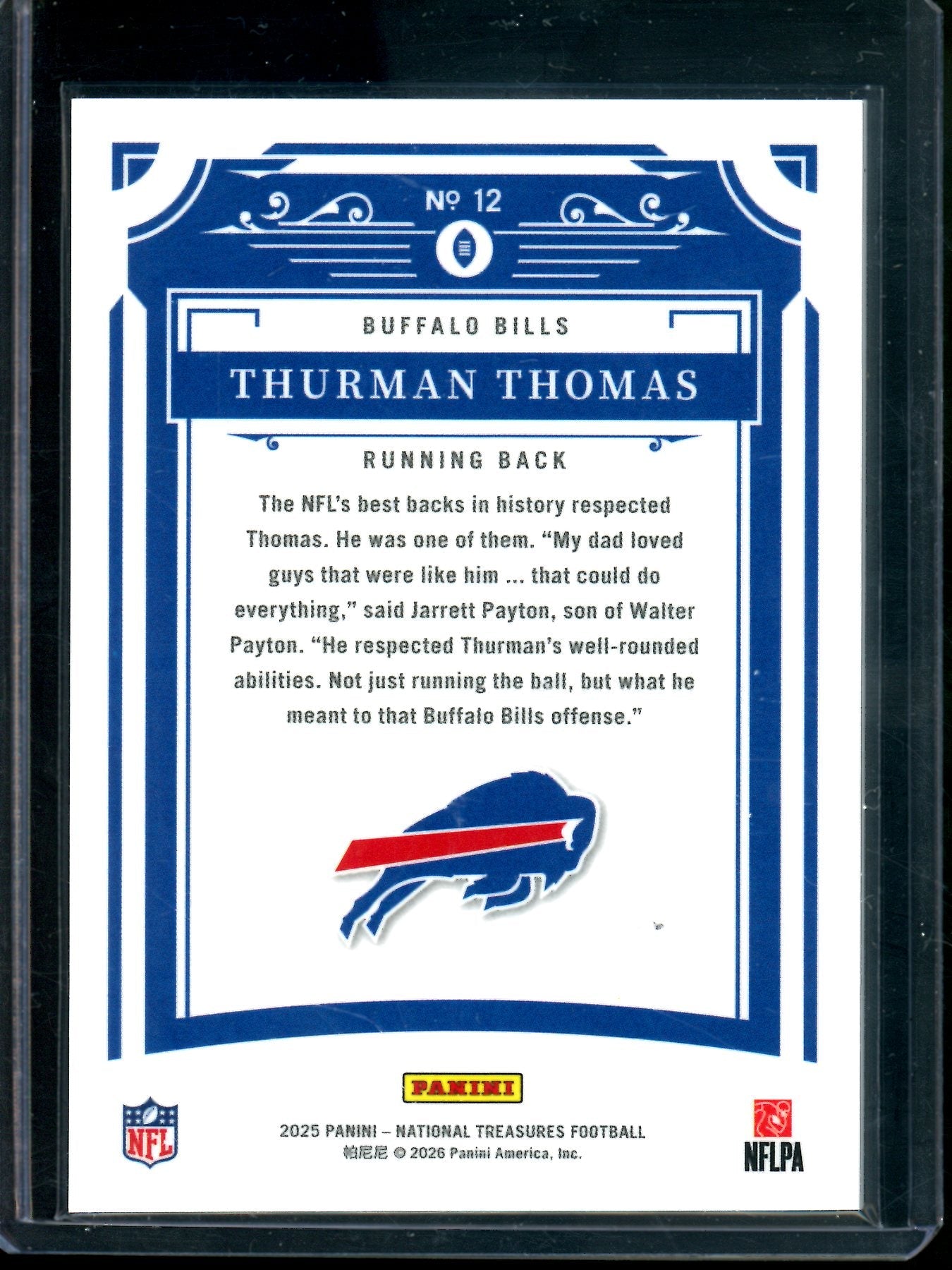 2025 Panini National Treasures Thurman Thomas /25 Bills