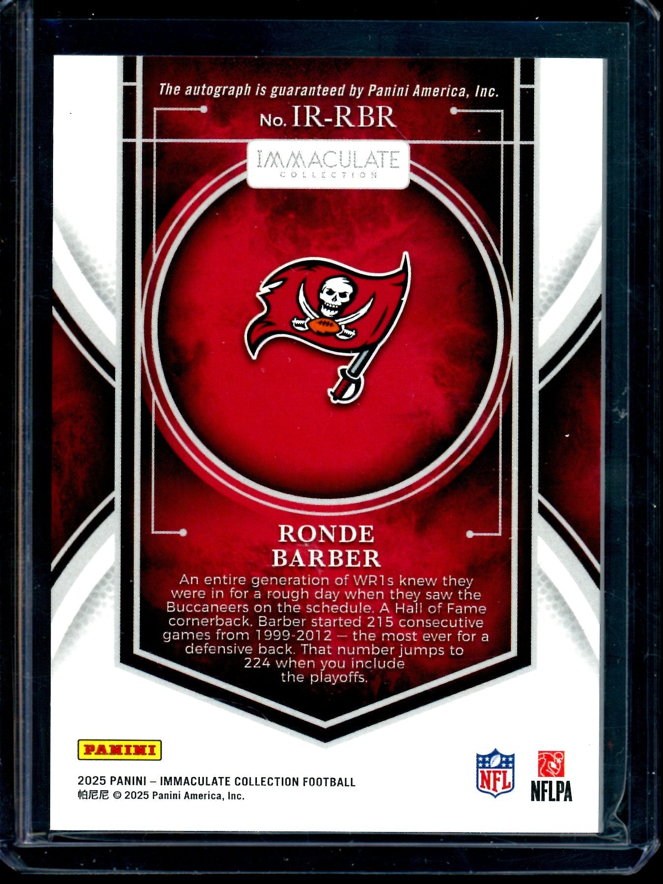 2025 Panini Immaculate Ronde Barber 215 Straight Starts Autograph /99 Buccaneers