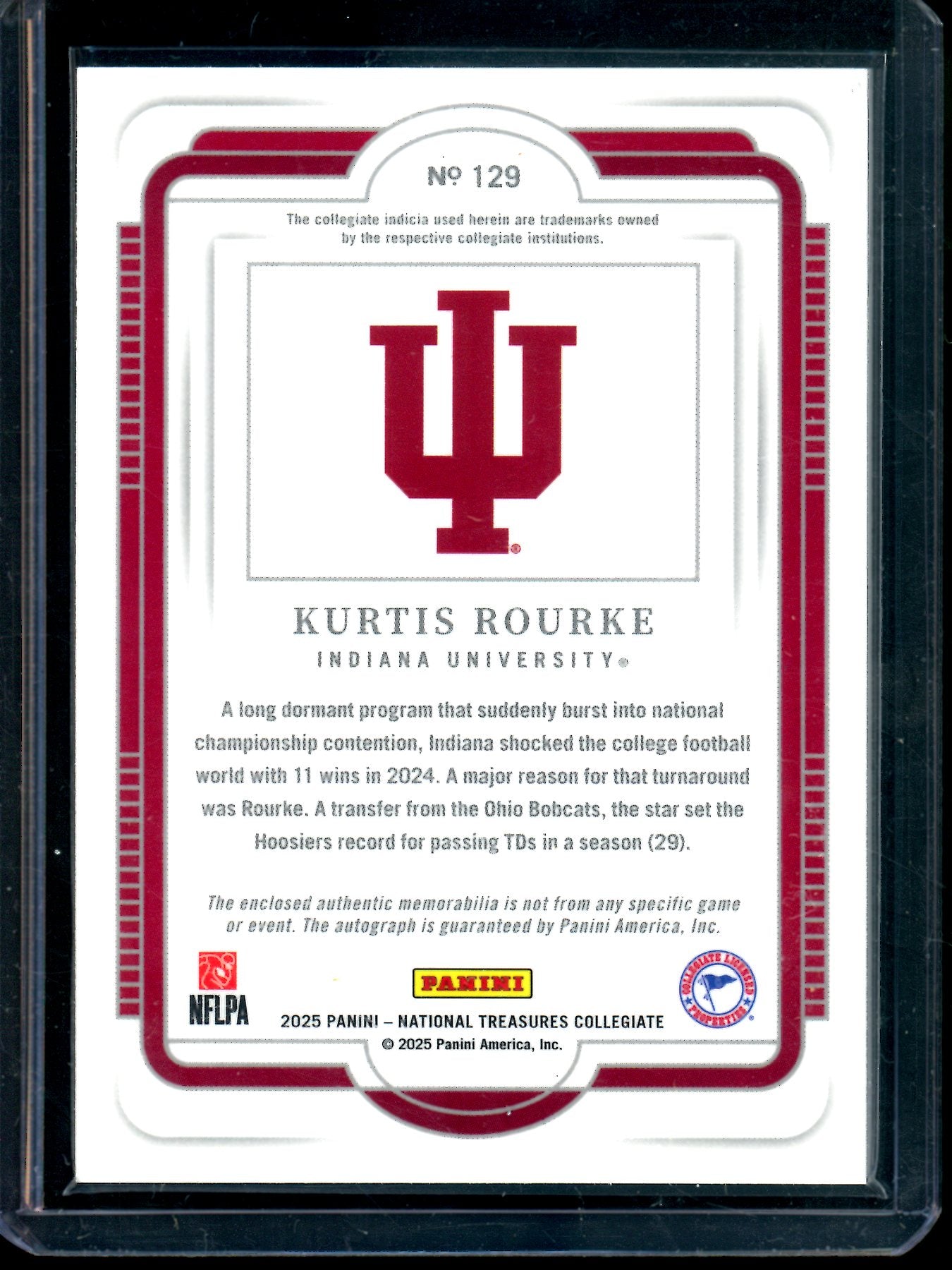 2025 Panini National Treasures Kurtis Rourke Rookie Patch Autograph /99 Indiana