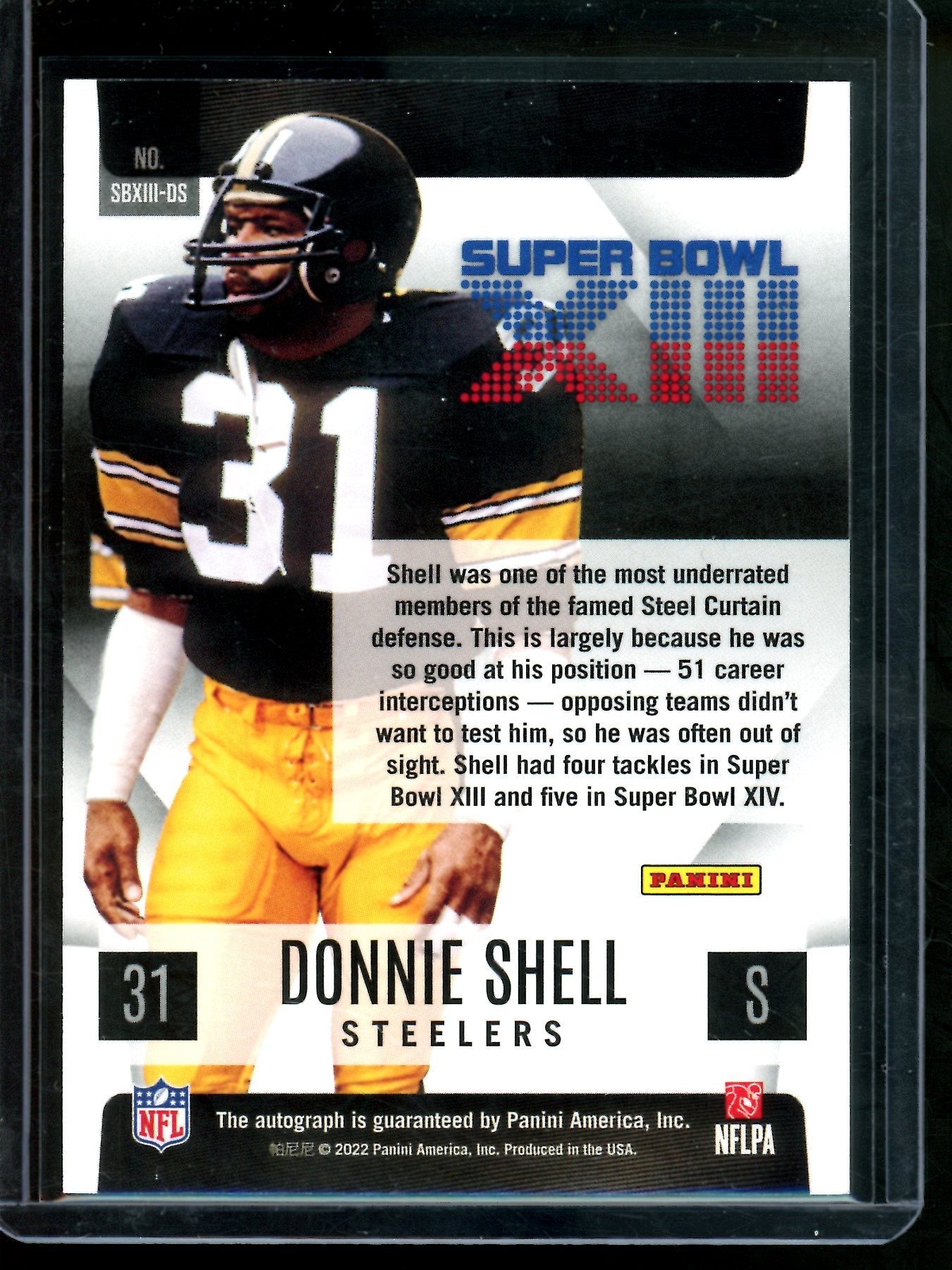 2022 Panini Prizm Donnie Shell Super Bowl XIII Autograph Steelers