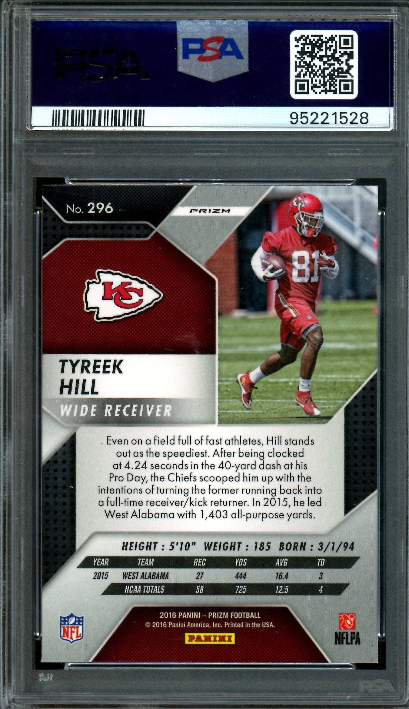2016 Panini Prizm Tyreek Hill Silver Rookie PSA 9 Chiefs