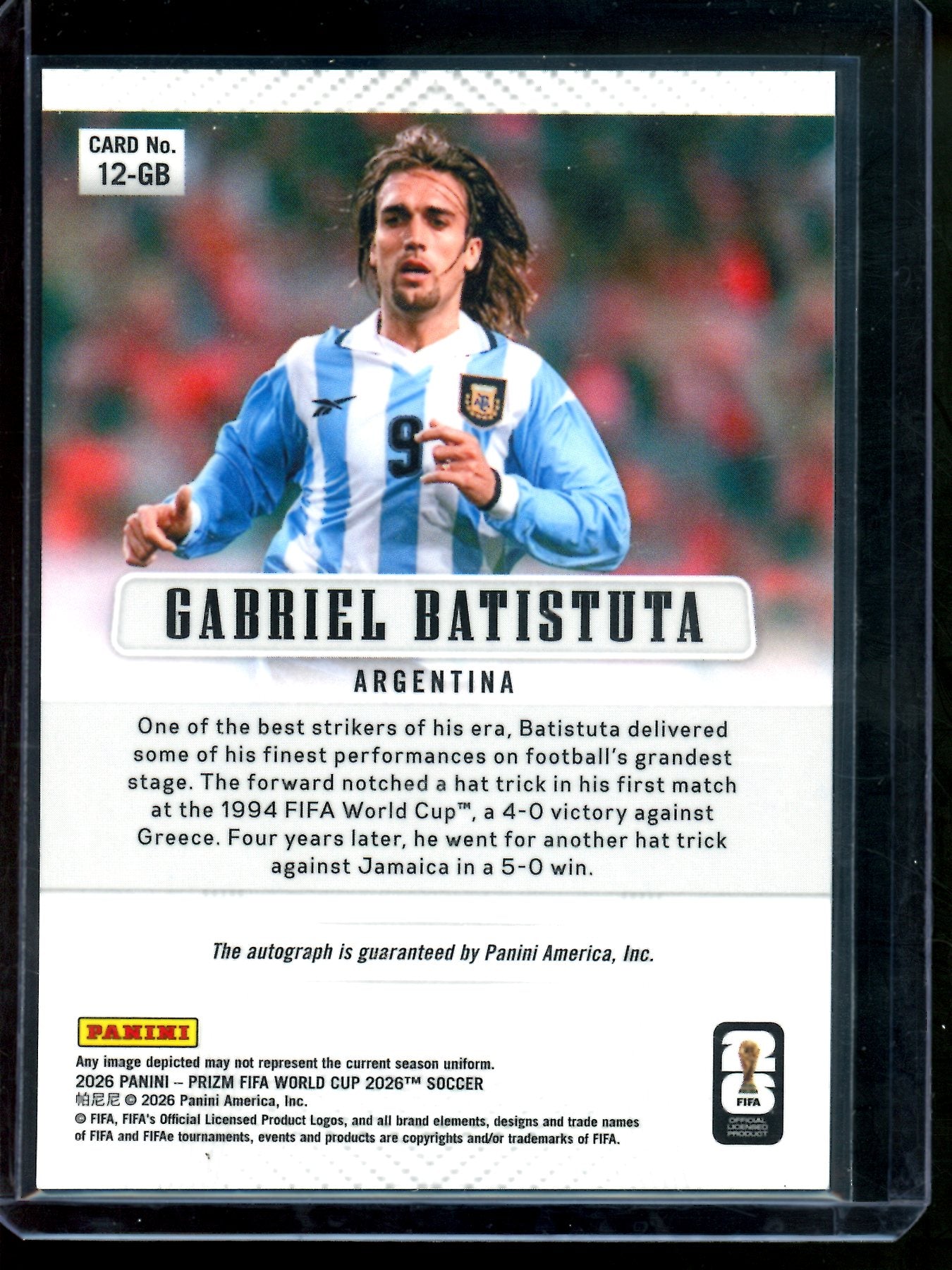 2026 Panini Prizm Gabriel Batistuta World Cup Autograph Argentina