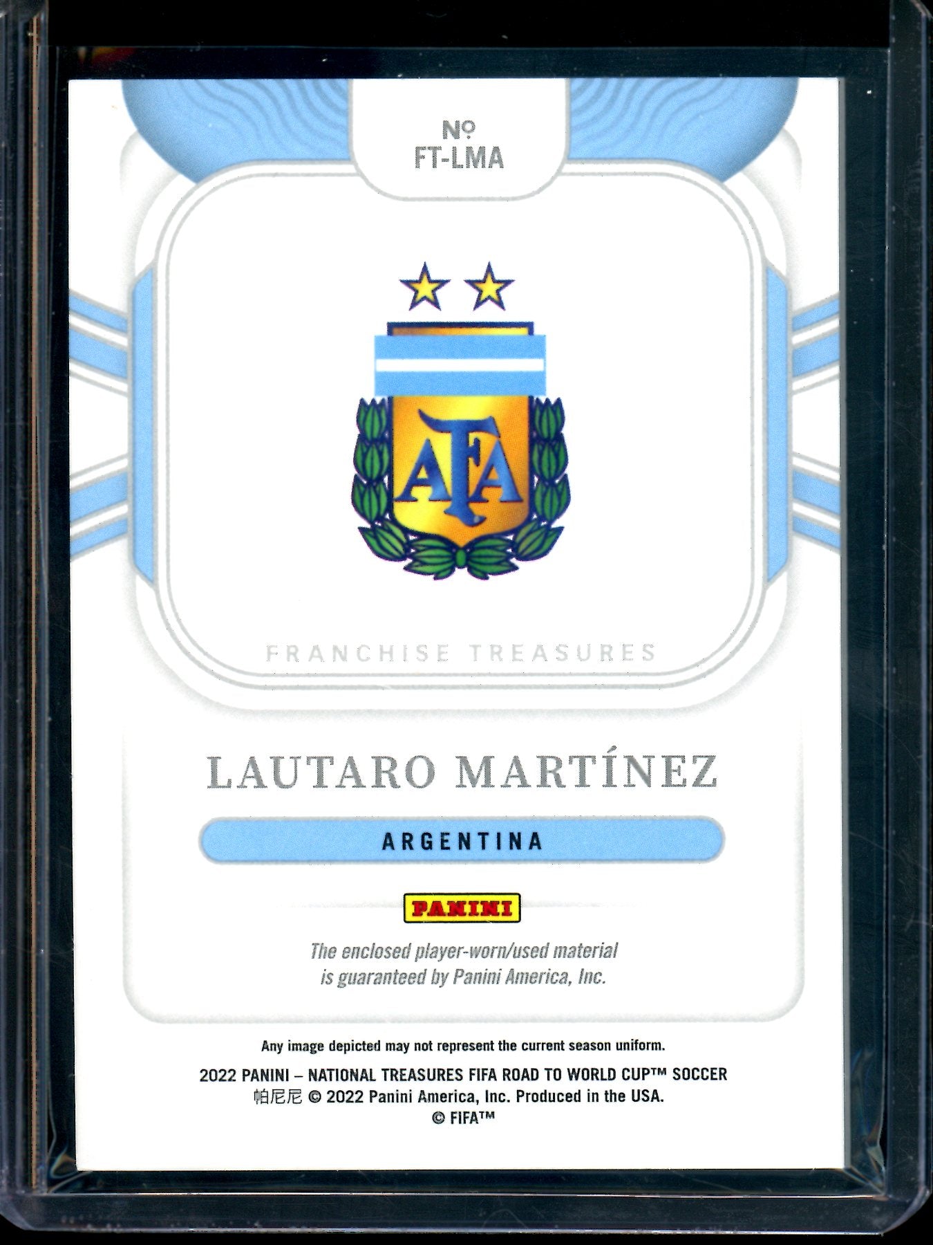 2022 Panini National Treasures Lautaro Martinez Franchise Treasures Relic /25 Argentina