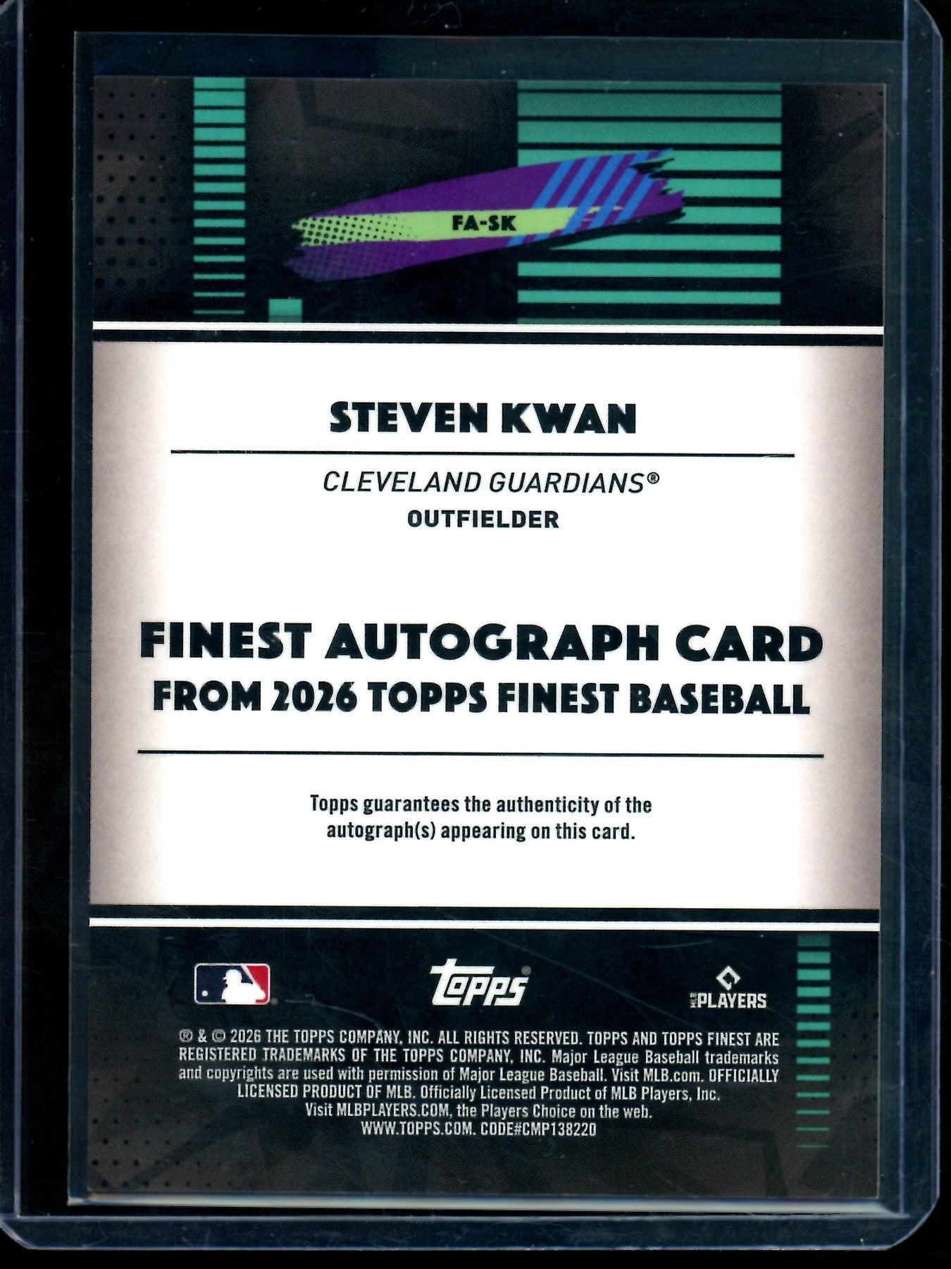 2026 Topps Finest Steven Kwan Blue Refractor Autograph /150 Guardians