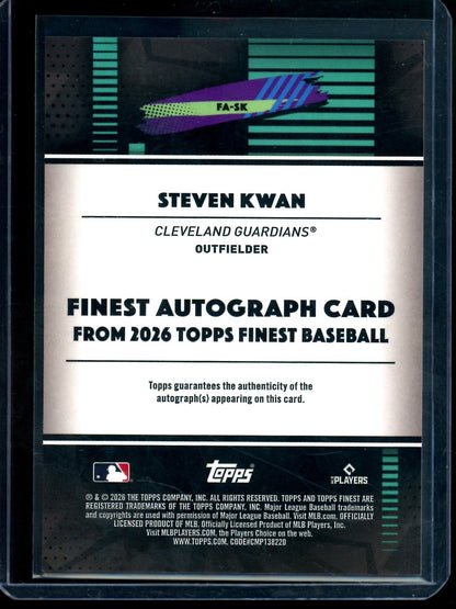 2026 Topps Finest Steven Kwan Blue Refractor Autograph /150 Guardians