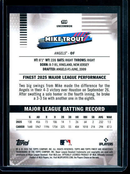2026 Topps Finest Mike Trout Purple X-Fractor /75 Angels