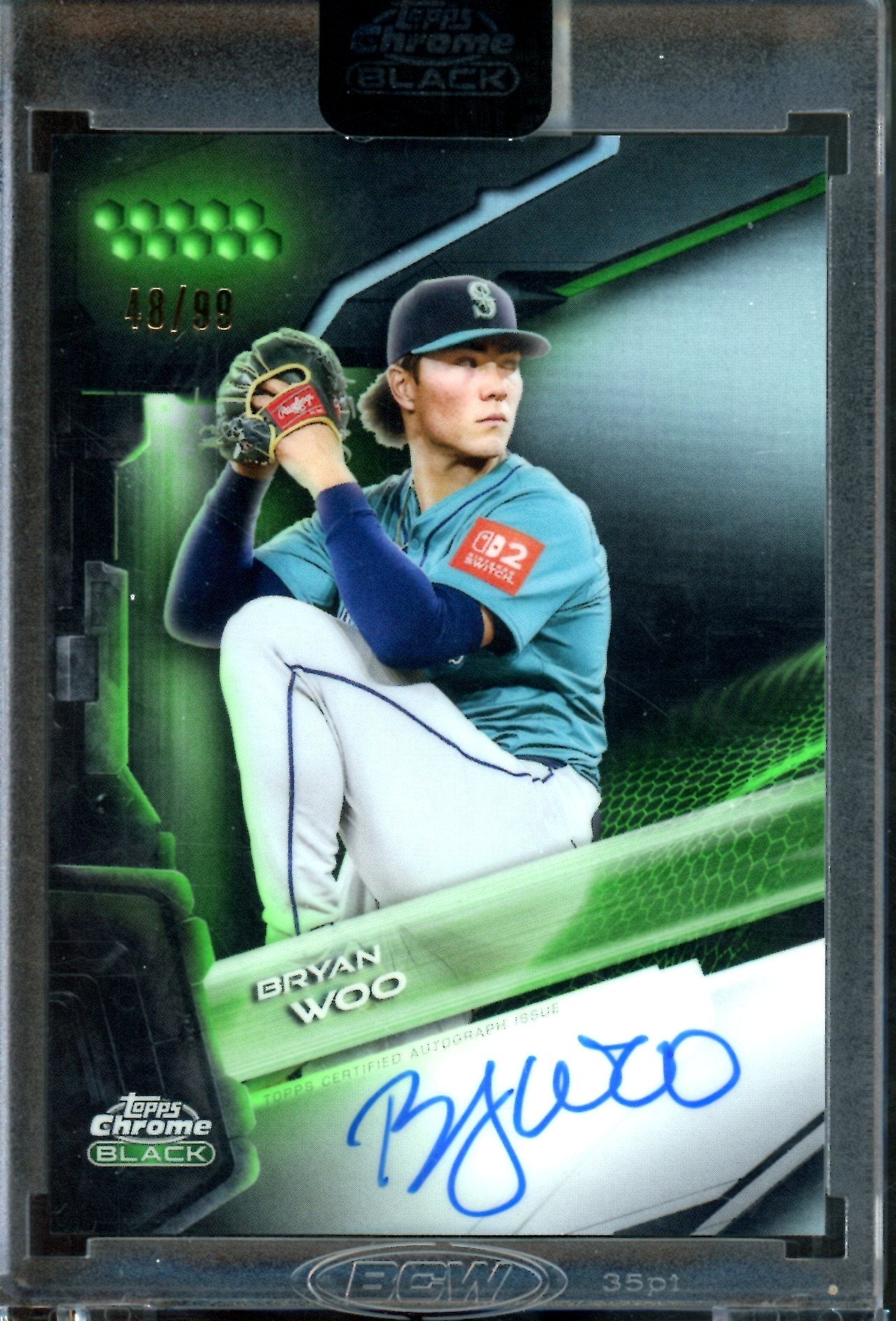 2026 Topps Chrome Black Bryan Woo Green Refractor Autograph Sealed /99 Mariners