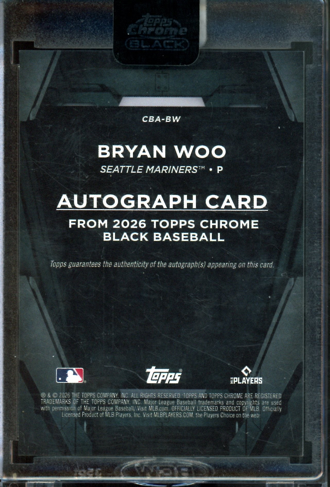 2026 Topps Chrome Black Bryan Woo Green Refractor Autograph Sealed /99 Mariners
