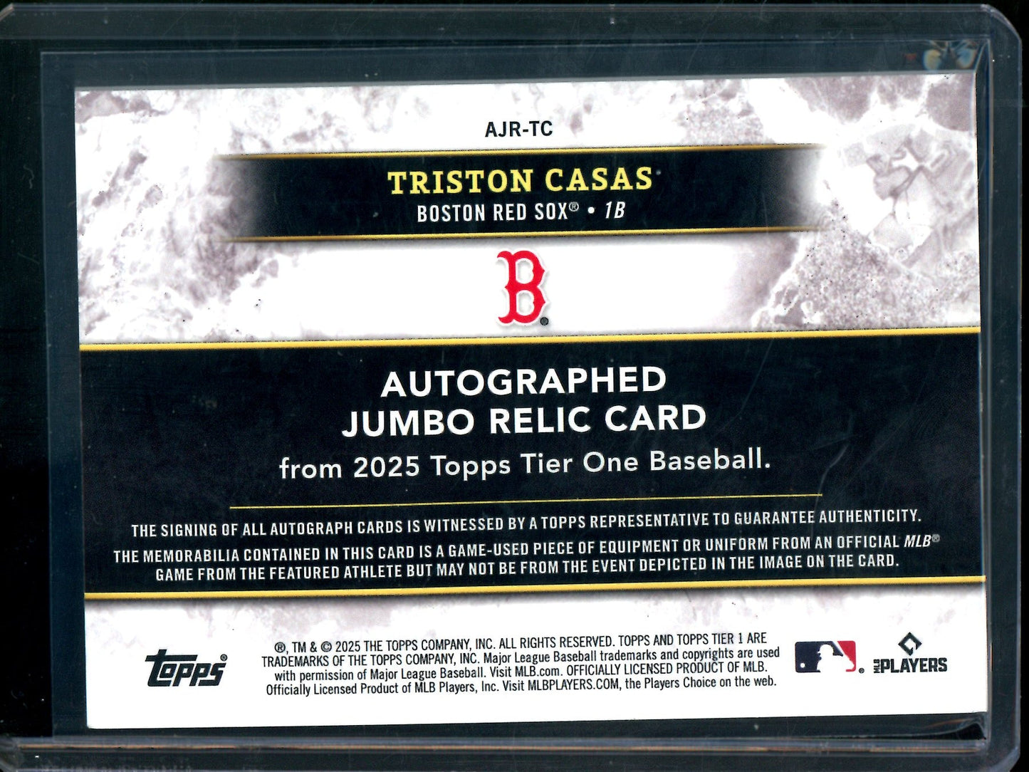 2025 Topps Tier One Triston Casas Patch Autograph /199 Red Sox