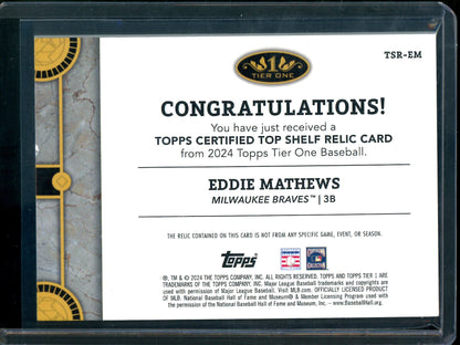 2024 Topps Tier One Eddie Mathews Bat Relic /10 Braves