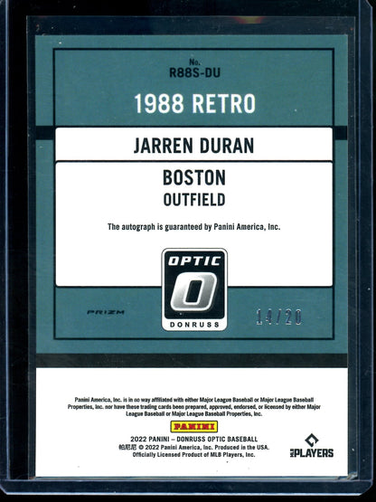 2022 Panini Donruss Jarren Duran Pandora Autograph /20 Red Sox
