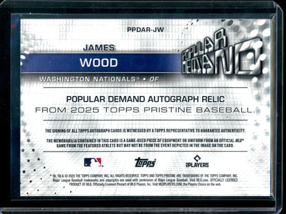 2025 Topps Pristine James Wood Popular Demand Rookie Patch Autograph /50 Nationals