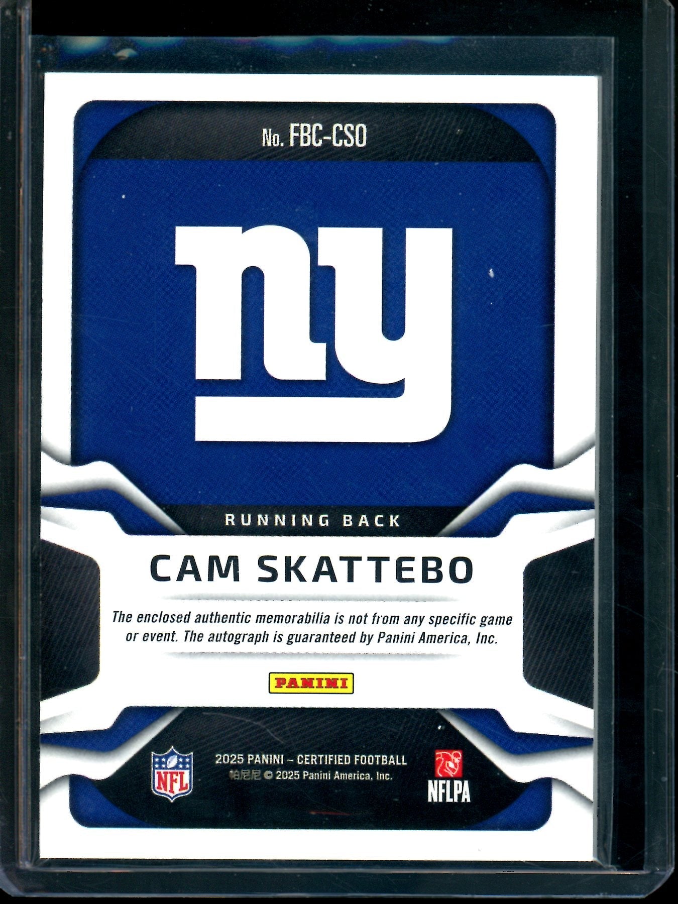 2025 Panini Certified Cam Skattebo Freshman Fabric Pink Rookie Patch Autograph /299 Giants