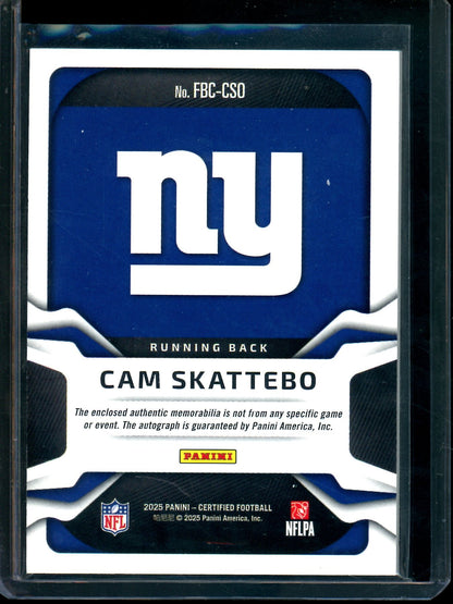 2025 Panini Certified Cam Skattebo Freshman Fabric Pink Rookie Patch Autograph /299 Giants