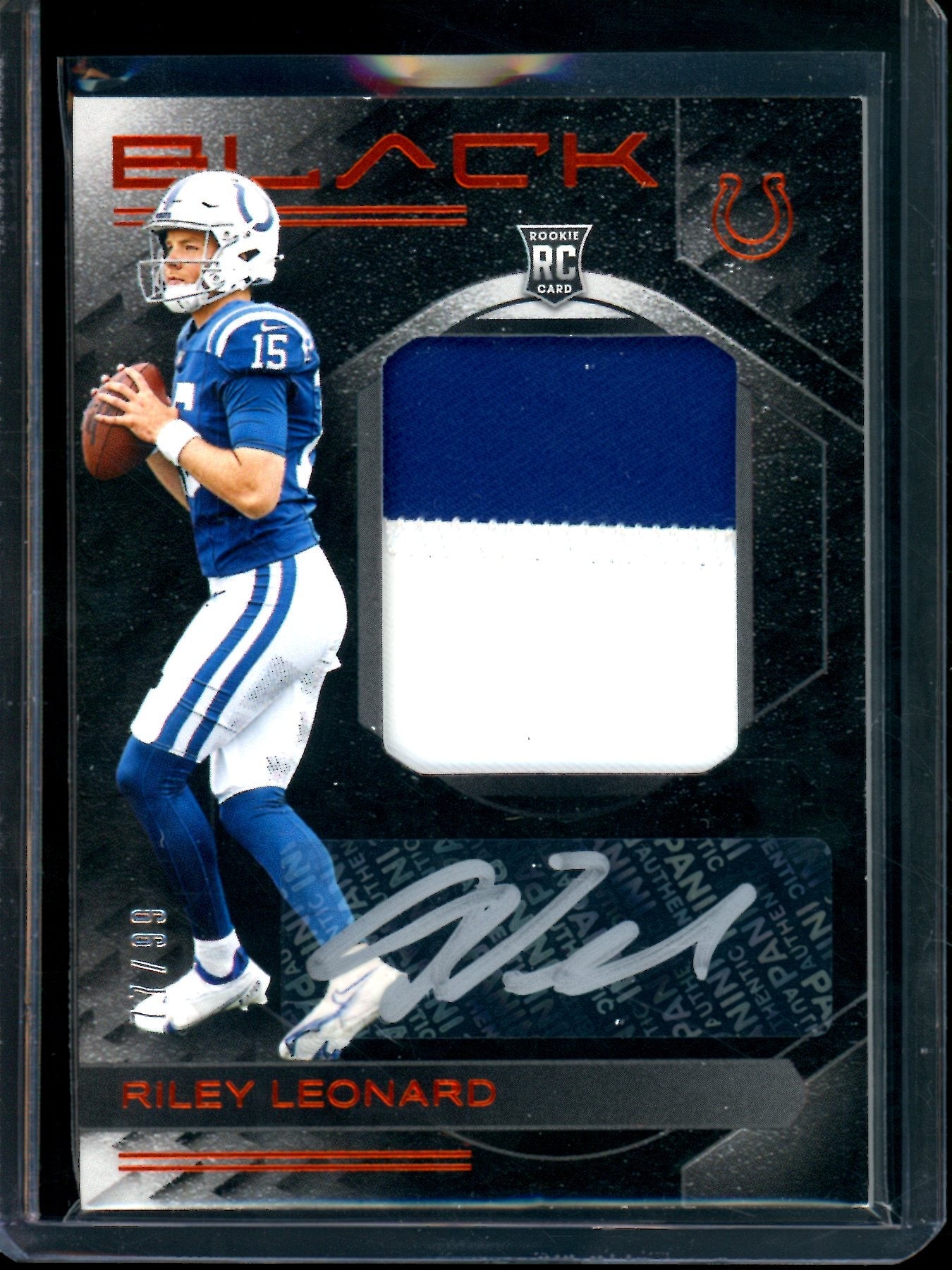 2025 Panini Black Riley Leonard Rookie Patch Autograph Silver Ink /99 Colts