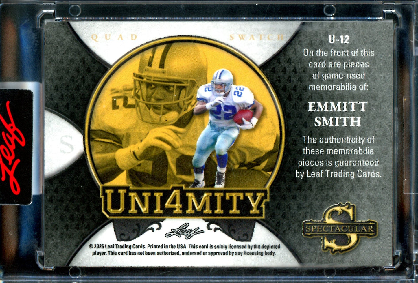 2026 Leaf Spectacular Emmitt Smith Uni4mity Quad Relic /20 Cowboys