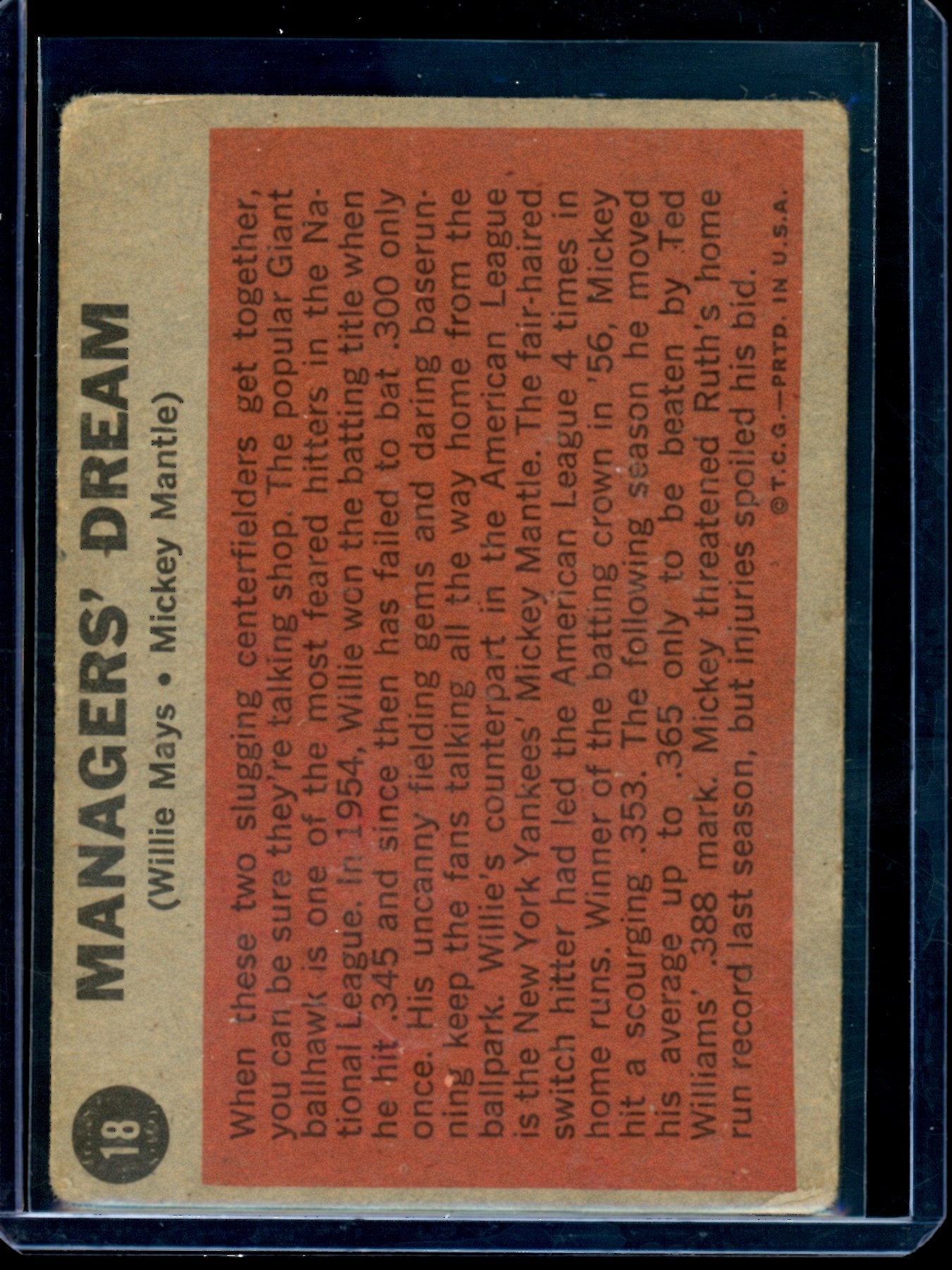 1962 Topps Managers' Dream Mickey Mantle Willie Mays (B)