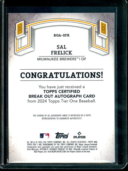 2024 Topps Tier One Sal Frelick Rookie Autograph /249 Brewers