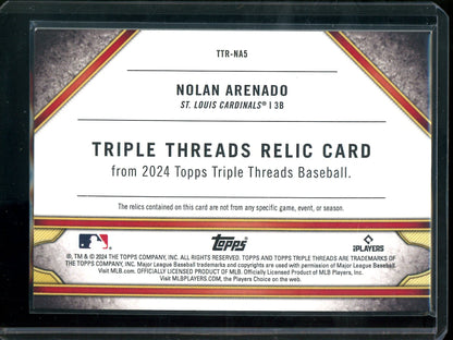 2024 Topps Triple Threads Nolan Arenado Relic /18 Green Cardinals