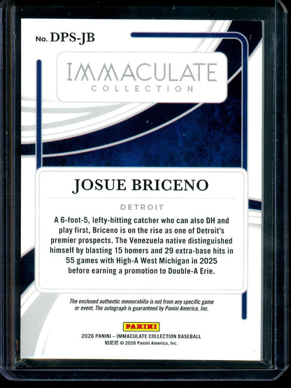 2026 Panini Immaculate Josue Briceno Patch Autograph /99 Tigers