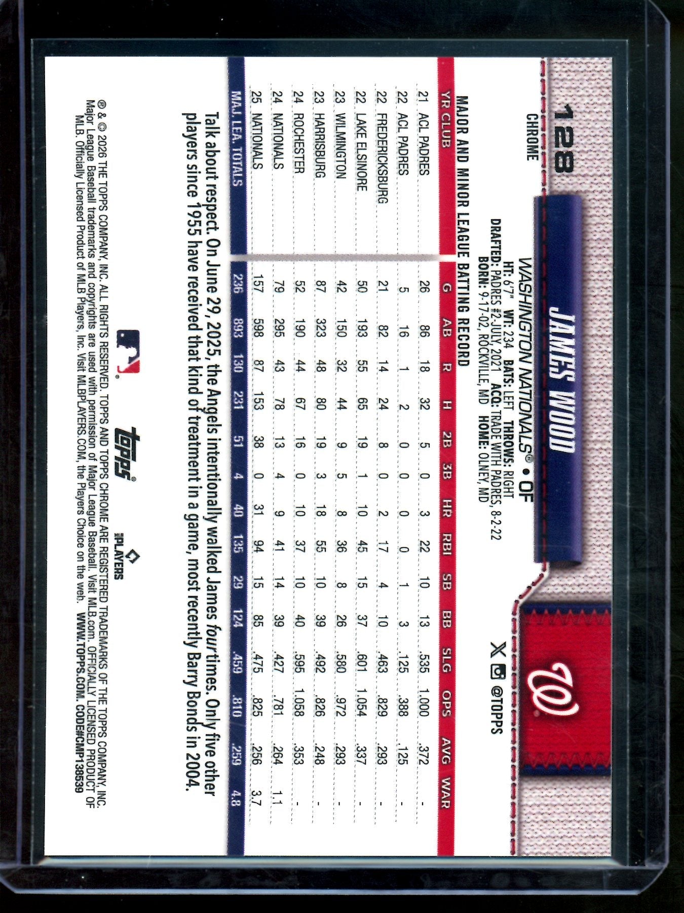 2026 Topps Chrome James Wood Gold Geometric Refractor /50 Nationals