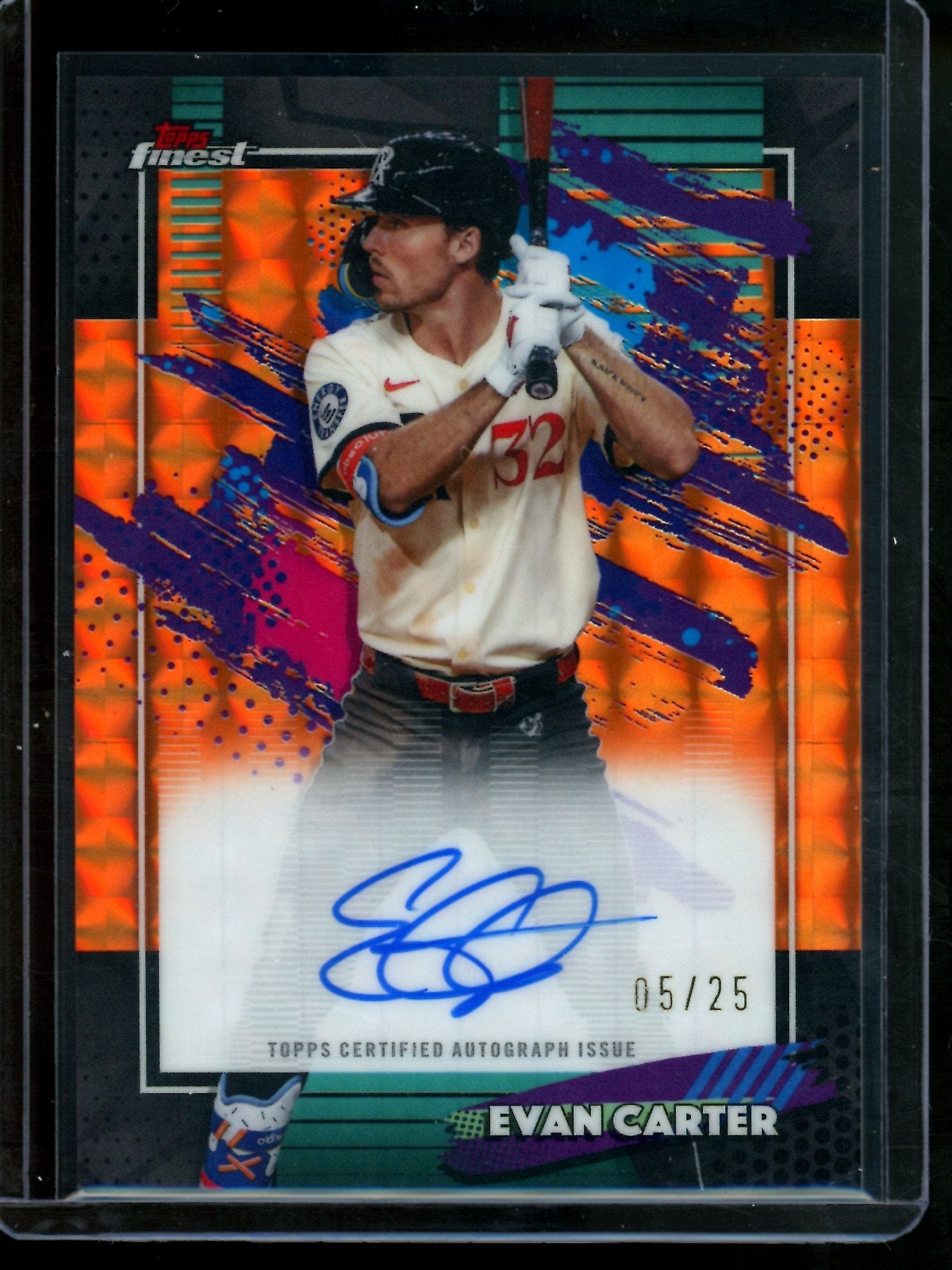2026 Topps Finest Evan Carter Orange Geometric Refractor Autograph /25 Rangers