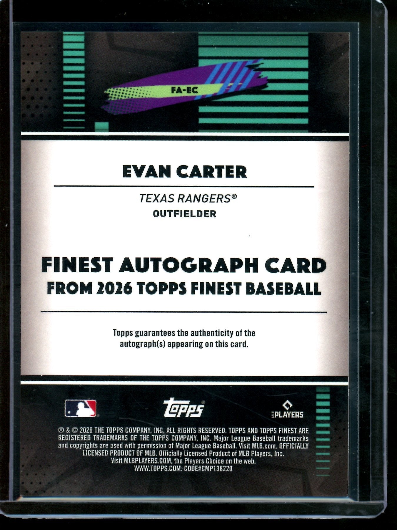 2026 Topps Finest Evan Carter Orange Geometric Refractor Autograph /25 Rangers
