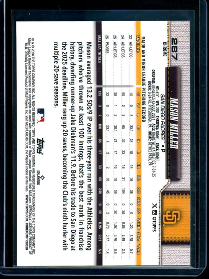 2026 Topps Chrome Mason Miller White Refractor /30 Padres