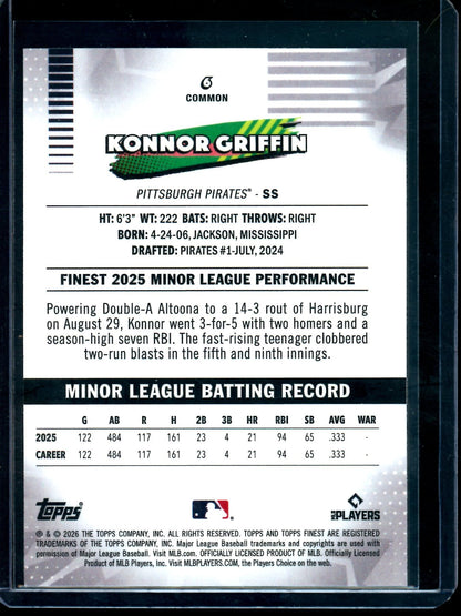2026 Topps Chrome Konnor Griffin Yellow Refractor Rookie /275 Pirates