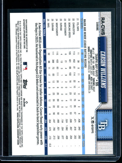 2026 Topps Chrome Carson Williams Rookie Autograph Rays