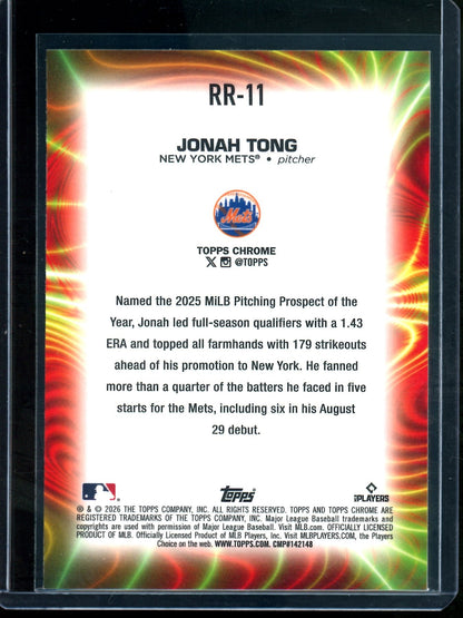 2026 Topps Chrome Jonah Tong Radiating Rookies SSP Mets