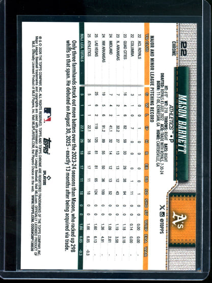 2026 Topps Chrome Mason Barnett Black Geometric Refractor Rookie /10 Athletics