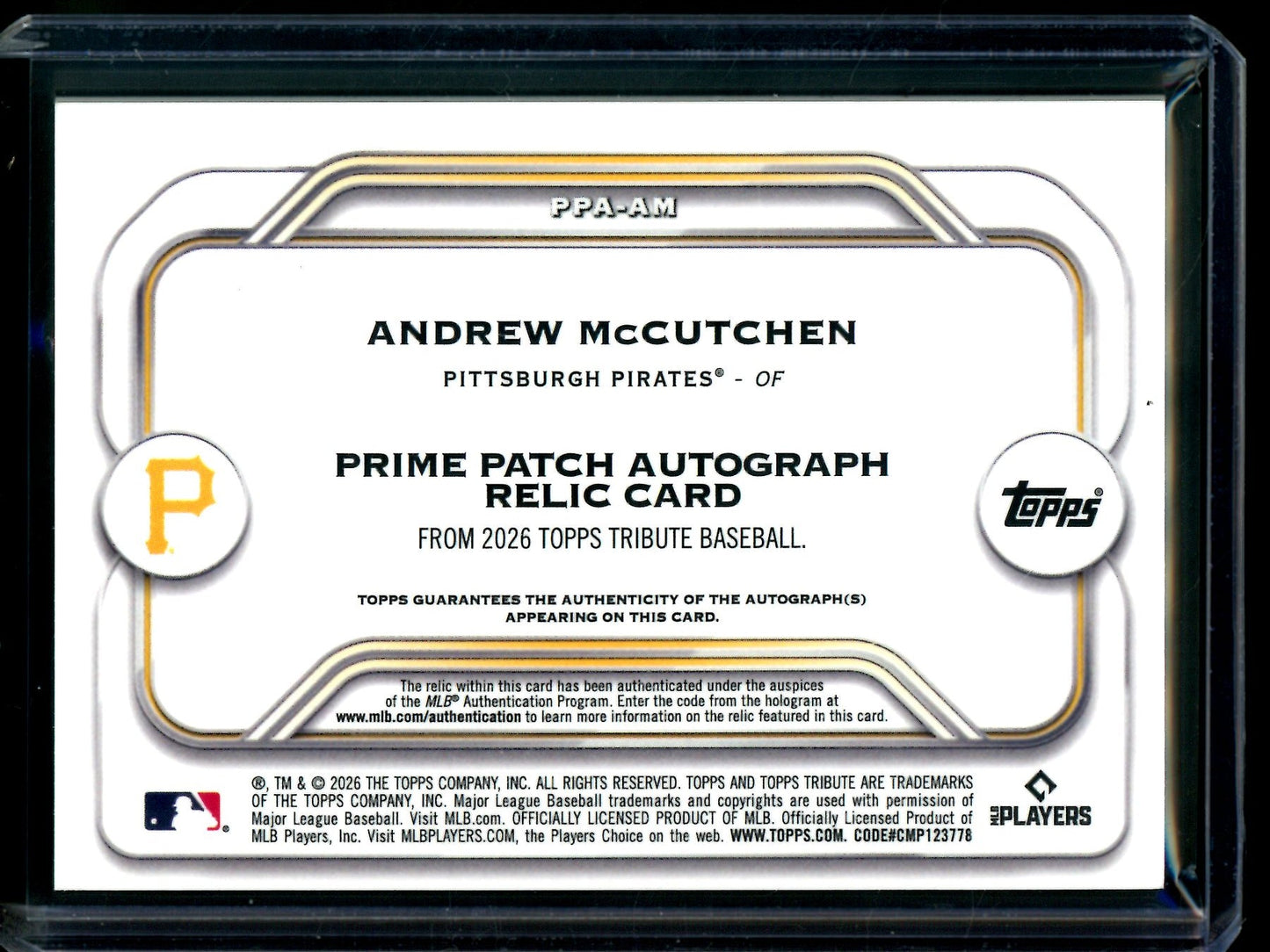 2026 Topps Tribute Andrew McCutchen Prime Relic Autograph /5 Pirates