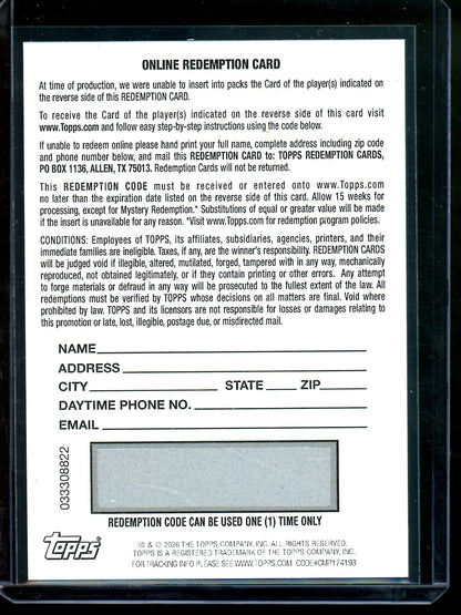 2026 Topps Finest Jacob Misiorowski Finest Autograph Refractor Redemption Brewers